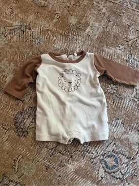 Quincy Mae Cream and Brown Lion Print Baby One-Piece Romper